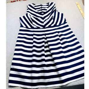 Navy and White Striped Sleeveless Fit & Flare Dress